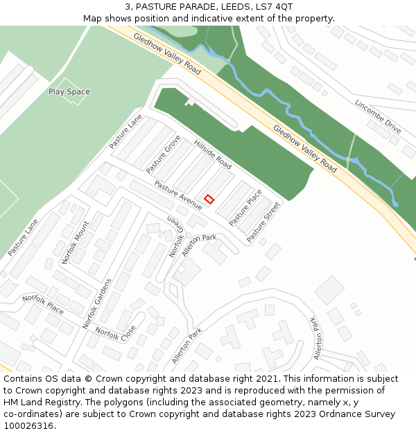 3, PASTURE PARADE, LEEDS, LS7 4QT: Location map and indicative extent of plot