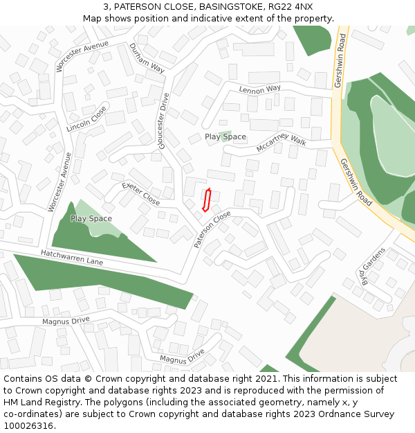 3, PATERSON CLOSE, BASINGSTOKE, RG22 4NX: Location map and indicative extent of plot