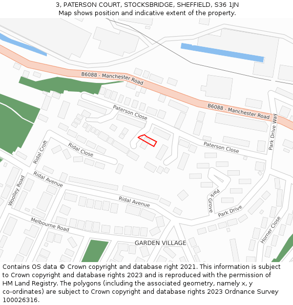 3, PATERSON COURT, STOCKSBRIDGE, SHEFFIELD, S36 1JN: Location map and indicative extent of plot