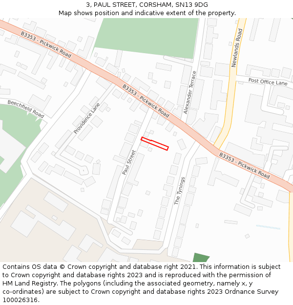 3, PAUL STREET, CORSHAM, SN13 9DG: Location map and indicative extent of plot