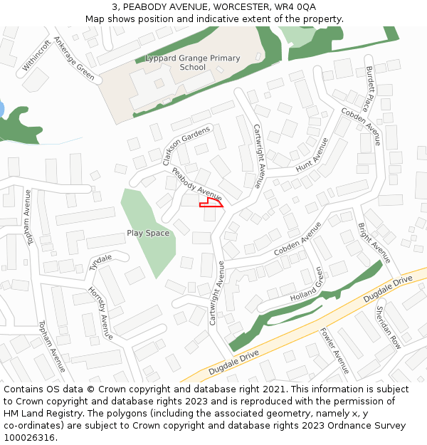 3, PEABODY AVENUE, WORCESTER, WR4 0QA: Location map and indicative extent of plot