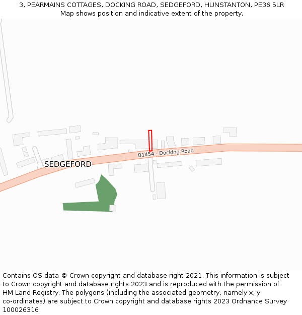 3, PEARMAINS COTTAGES, DOCKING ROAD, SEDGEFORD, HUNSTANTON, PE36 5LR: Location map and indicative extent of plot