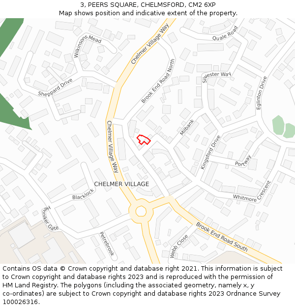 3, PEERS SQUARE, CHELMSFORD, CM2 6XP: Location map and indicative extent of plot