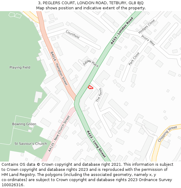 3, PEGLERS COURT, LONDON ROAD, TETBURY, GL8 8JQ: Location map and indicative extent of plot