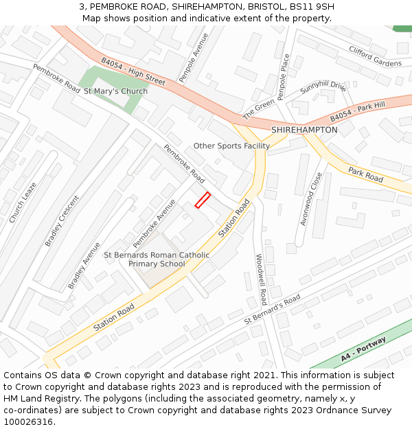 3, PEMBROKE ROAD, SHIREHAMPTON, BRISTOL, BS11 9SH: Location map and indicative extent of plot