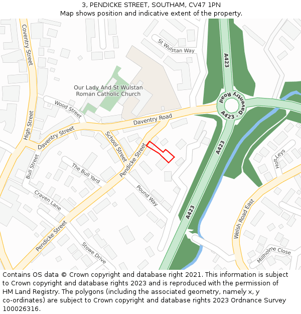 3, PENDICKE STREET, SOUTHAM, CV47 1PN: Location map and indicative extent of plot