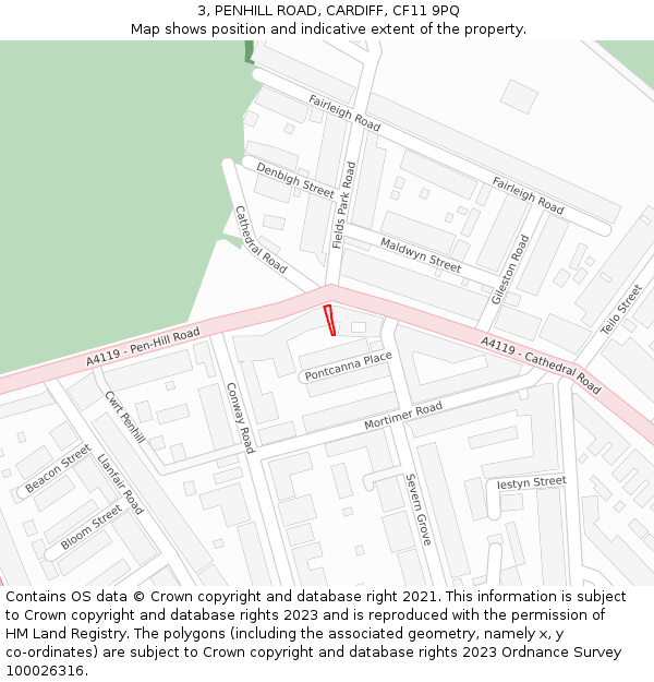 3, PENHILL ROAD, CARDIFF, CF11 9PQ: Location map and indicative extent of plot