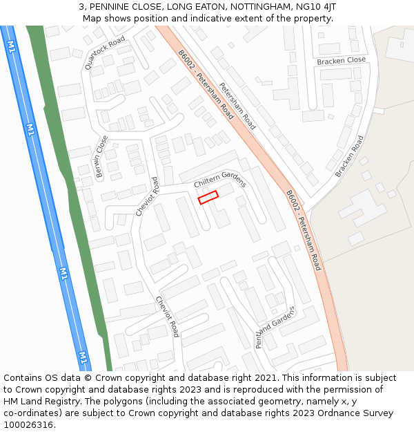 3, PENNINE CLOSE, LONG EATON, NOTTINGHAM, NG10 4JT: Location map and indicative extent of plot