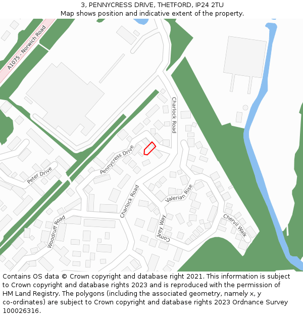 3, PENNYCRESS DRIVE, THETFORD, IP24 2TU: Location map and indicative extent of plot