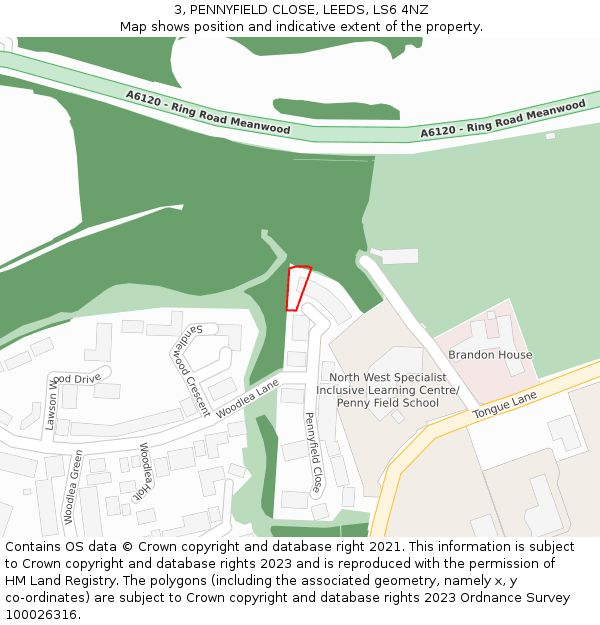 3, PENNYFIELD CLOSE, LEEDS, LS6 4NZ: Location map and indicative extent of plot