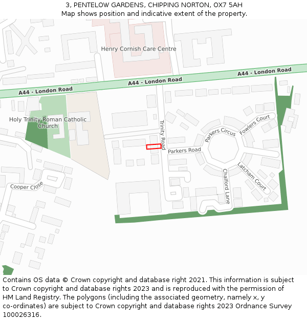 3, PENTELOW GARDENS, CHIPPING NORTON, OX7 5AH: Location map and indicative extent of plot