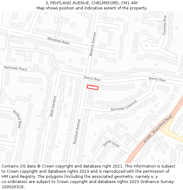 3, PENTLAND AVENUE, CHELMSFORD, CM1 4AY: Location map and indicative extent of plot