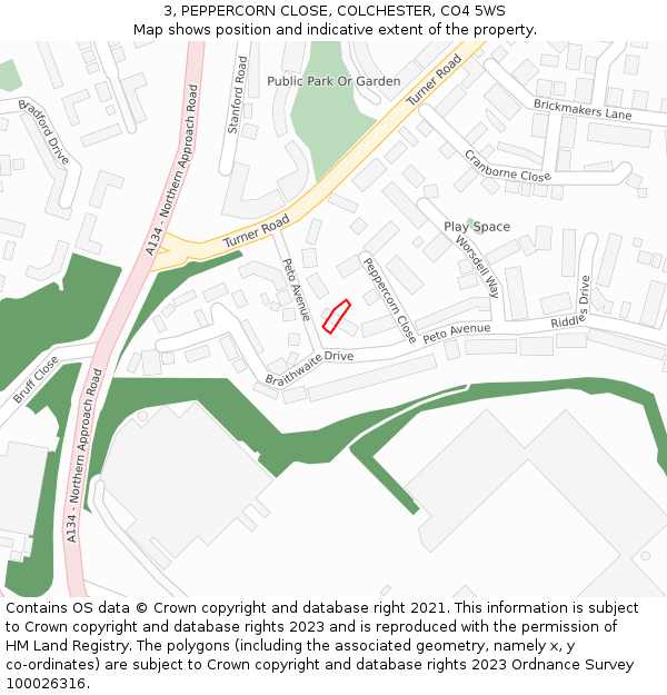 3, PEPPERCORN CLOSE, COLCHESTER, CO4 5WS: Location map and indicative extent of plot
