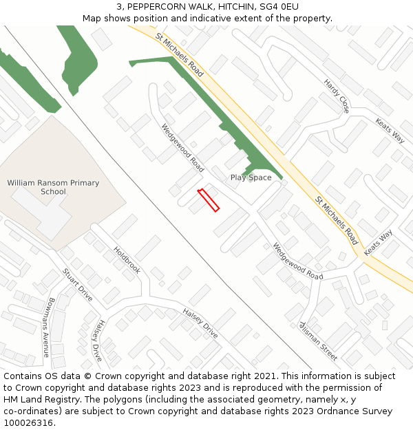 3, PEPPERCORN WALK, HITCHIN, SG4 0EU: Location map and indicative extent of plot