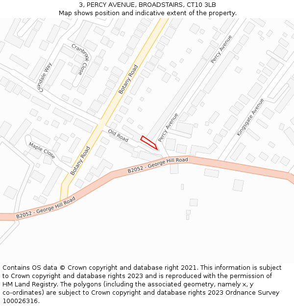3, PERCY AVENUE, BROADSTAIRS, CT10 3LB: Location map and indicative extent of plot