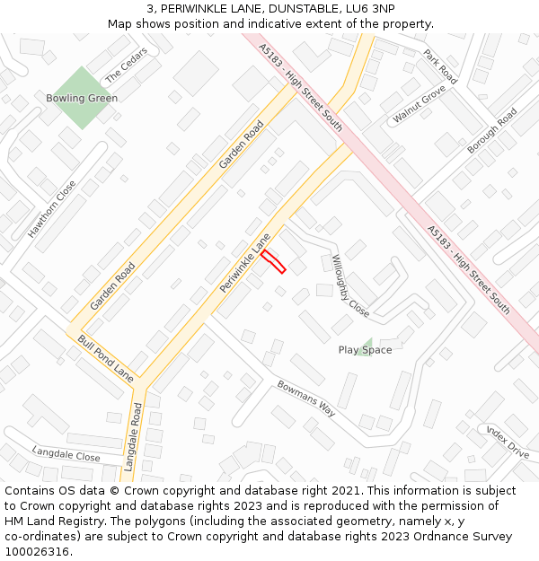 3, PERIWINKLE LANE, DUNSTABLE, LU6 3NP: Location map and indicative extent of plot