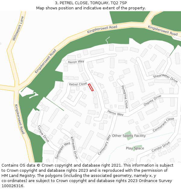 3, PETREL CLOSE, TORQUAY, TQ2 7SP: Location map and indicative extent of plot