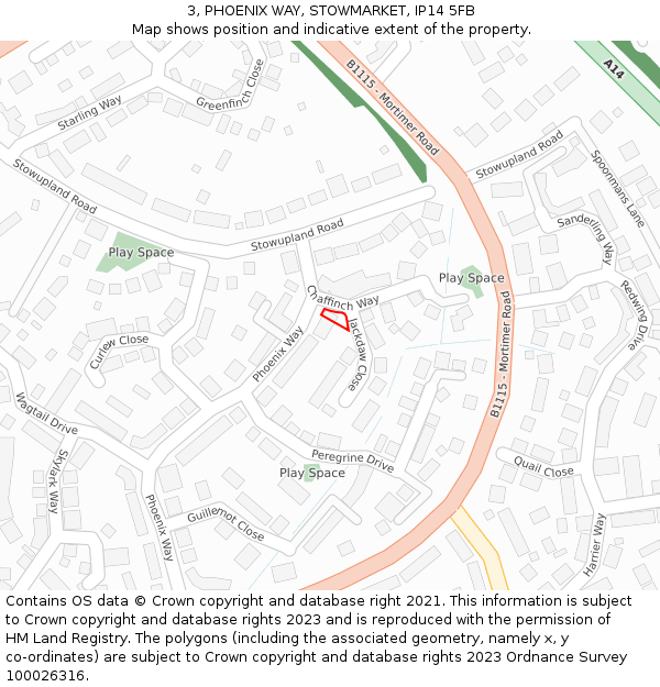3, PHOENIX WAY, STOWMARKET, IP14 5FB: Location map and indicative extent of plot