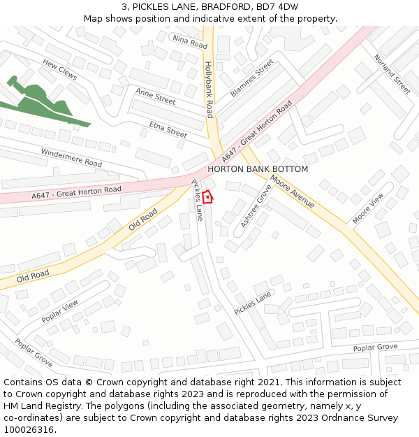 3, PICKLES LANE, BRADFORD, BD7 4DW: Location map and indicative extent of plot