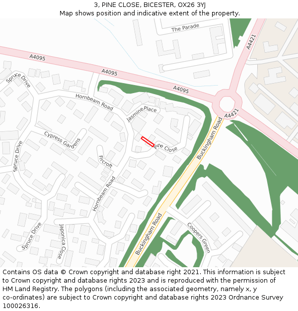 3, PINE CLOSE, BICESTER, OX26 3YJ: Location map and indicative extent of plot
