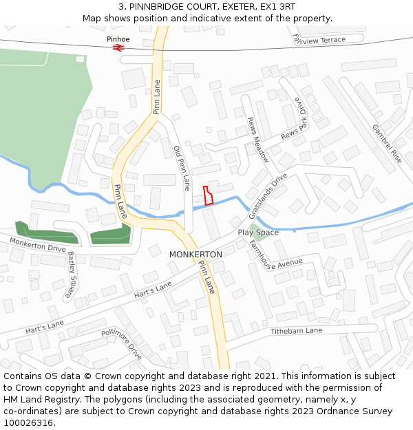 3, PINNBRIDGE COURT, EXETER, EX1 3RT: Location map and indicative extent of plot