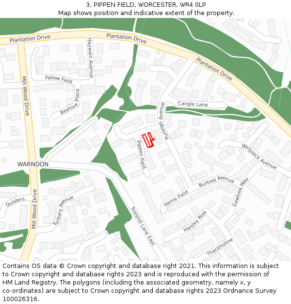 3, PIPPEN FIELD, WORCESTER, WR4 0LP: Location map and indicative extent of plot