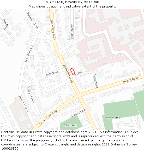 3, PIT LANE, DEWSBURY, WF13 4RF: Location map and indicative extent of plot