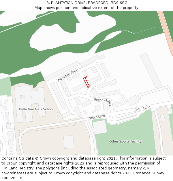 3, PLANTATION DRIVE, BRADFORD, BD9 6SG: Location map and indicative extent of plot