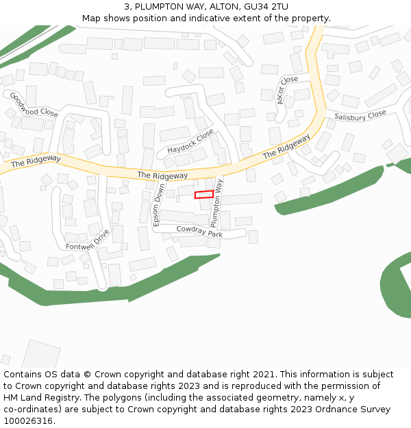 3, PLUMPTON WAY, ALTON, GU34 2TU: Location map and indicative extent of plot