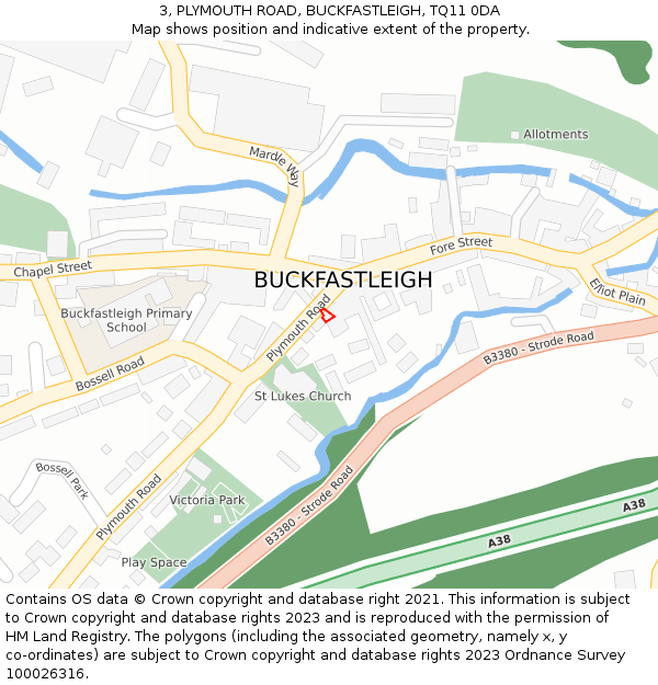 3, PLYMOUTH ROAD, BUCKFASTLEIGH, TQ11 0DA: Location map and indicative extent of plot