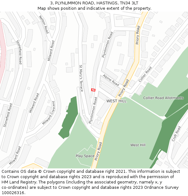 3, PLYNLIMMON ROAD, HASTINGS, TN34 3LT: Location map and indicative extent of plot