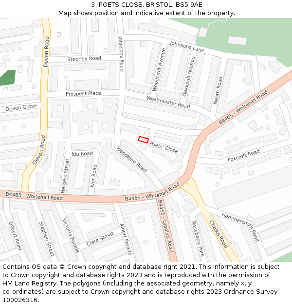 3, POETS CLOSE, BRISTOL, BS5 9AE: Location map and indicative extent of plot