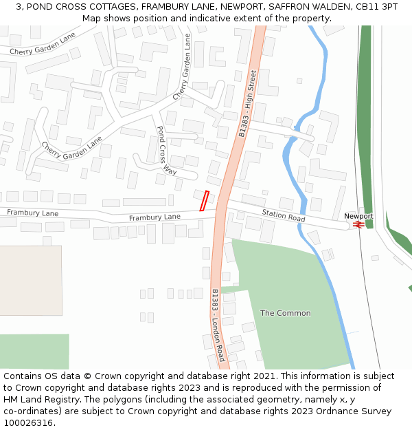3, POND CROSS COTTAGES, FRAMBURY LANE, NEWPORT, SAFFRON WALDEN, CB11 3PT: Location map and indicative extent of plot