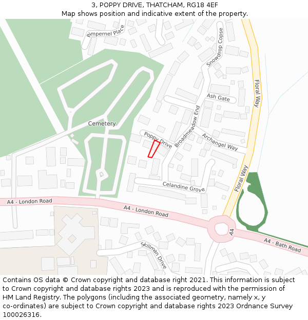3, POPPY DRIVE, THATCHAM, RG18 4EF: Location map and indicative extent of plot