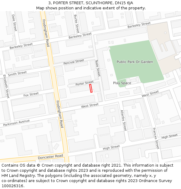 3, PORTER STREET, SCUNTHORPE, DN15 6JA: Location map and indicative extent of plot