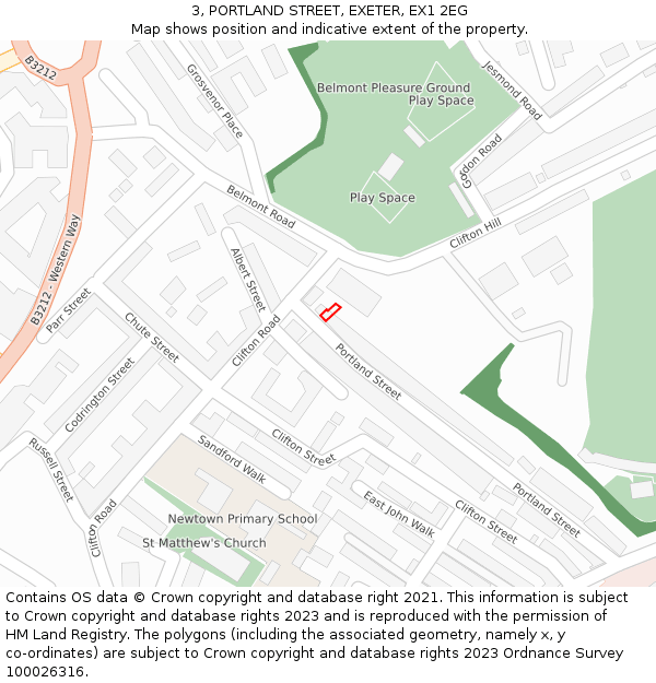 3, PORTLAND STREET, EXETER, EX1 2EG: Location map and indicative extent of plot