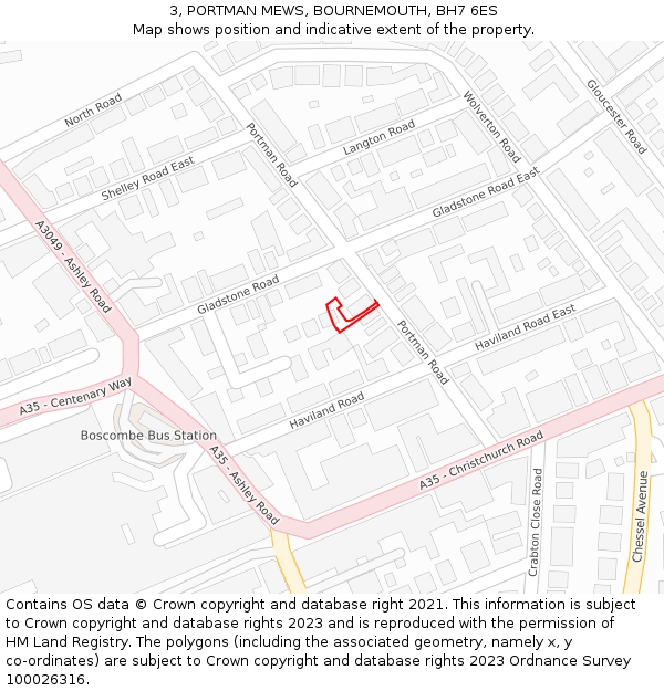 3, PORTMAN MEWS, BOURNEMOUTH, BH7 6ES: Location map and indicative extent of plot
