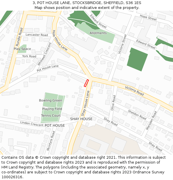 3, POT HOUSE LANE, STOCKSBRIDGE, SHEFFIELD, S36 1ES: Location map and indicative extent of plot