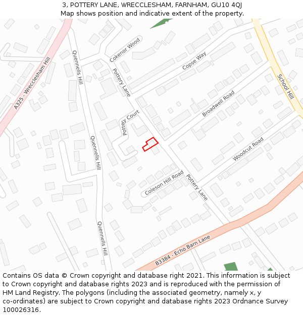 3, POTTERY LANE, WRECCLESHAM, FARNHAM, GU10 4QJ: Location map and indicative extent of plot