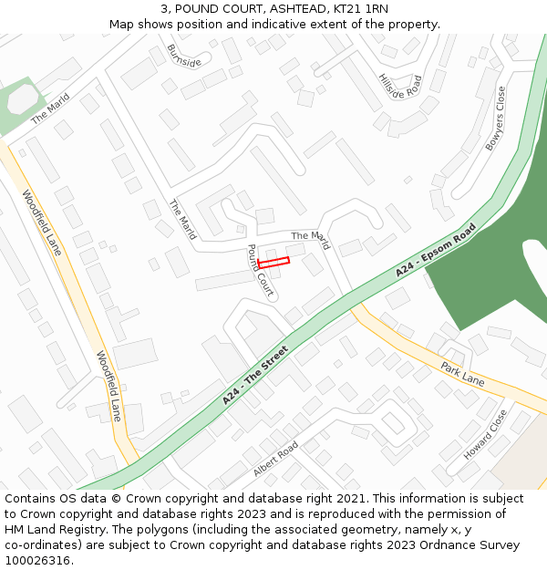 3, POUND COURT, ASHTEAD, KT21 1RN: Location map and indicative extent of plot