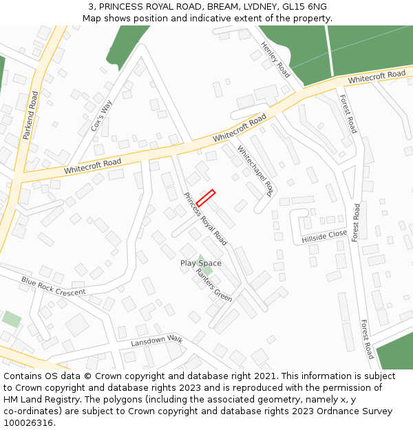 3, PRINCESS ROYAL ROAD, BREAM, LYDNEY, GL15 6NG: Location map and indicative extent of plot