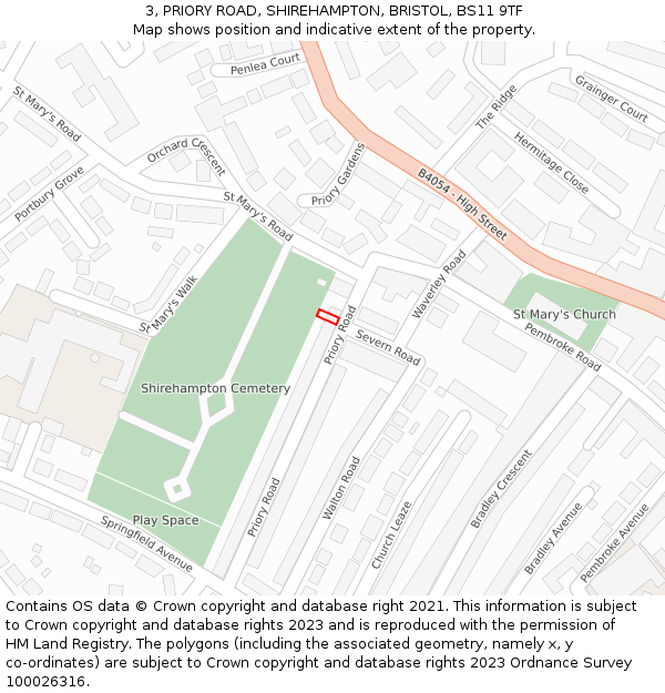 3, PRIORY ROAD, SHIREHAMPTON, BRISTOL, BS11 9TF: Location map and indicative extent of plot