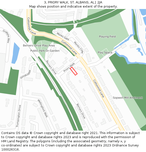 3, PRIORY WALK, ST. ALBANS, AL1 2JA: Location map and indicative extent of plot