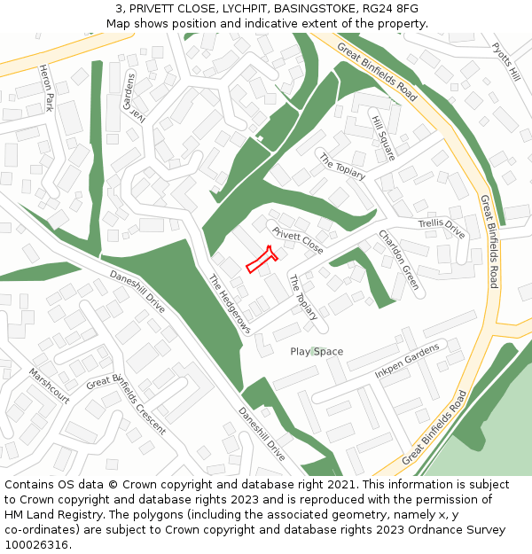 3, PRIVETT CLOSE, LYCHPIT, BASINGSTOKE, RG24 8FG: Location map and indicative extent of plot