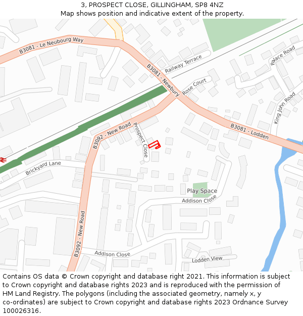 3, PROSPECT CLOSE, GILLINGHAM, SP8 4NZ: Location map and indicative extent of plot