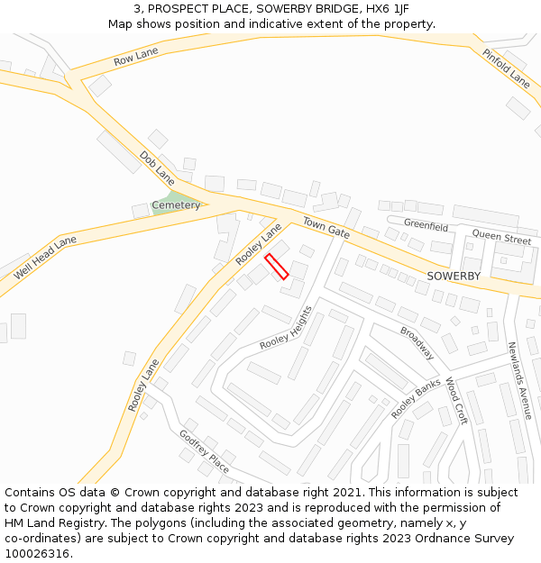 3, PROSPECT PLACE, SOWERBY BRIDGE, HX6 1JF: Location map and indicative extent of plot