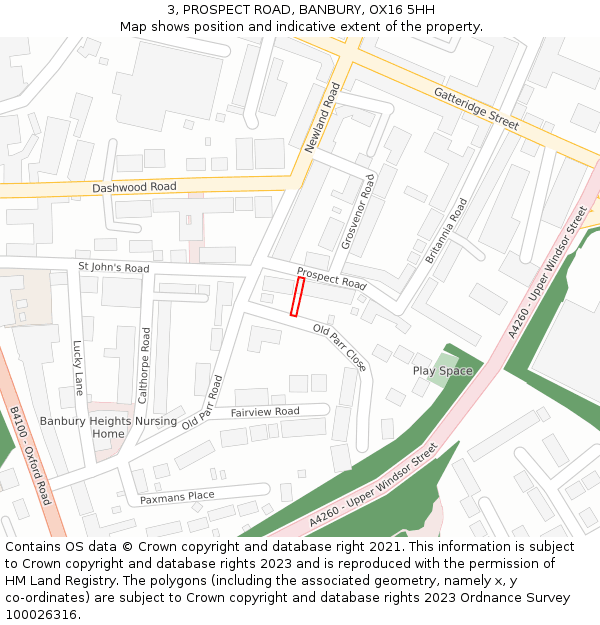 3, PROSPECT ROAD, BANBURY, OX16 5HH: Location map and indicative extent of plot