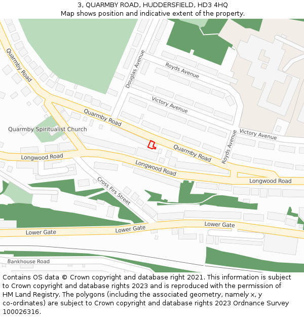 3, QUARMBY ROAD, HUDDERSFIELD, HD3 4HQ: Location map and indicative extent of plot