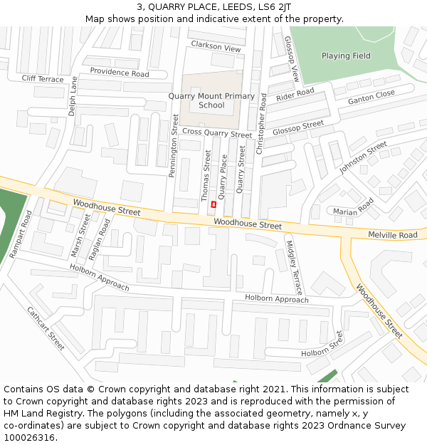 3, QUARRY PLACE, LEEDS, LS6 2JT: Location map and indicative extent of plot