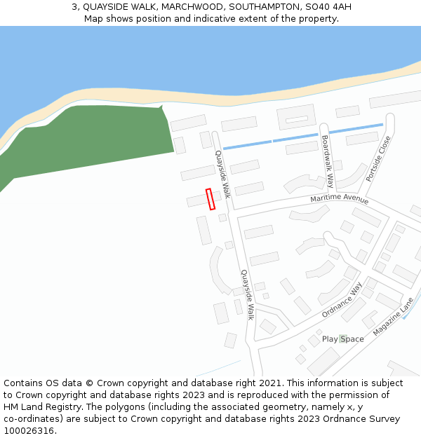 3, QUAYSIDE WALK, MARCHWOOD, SOUTHAMPTON, SO40 4AH: Location map and indicative extent of plot